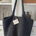 Sac cabas gris foncé fait main confectionné au crochet