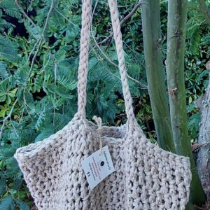 Sac cabas taupe clair/lurex doré fait main confectionné au crochet