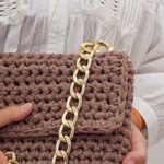 Sac pochette chaîne lurex cuivre rose fait main confectionné au crochet