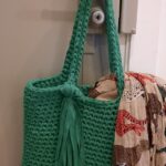 Sac tote bag gris clair fait main confectionné au crochet