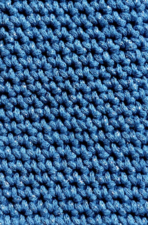 Pochette téléphone bleu jean lurex argenté fait main confectionné au crochet