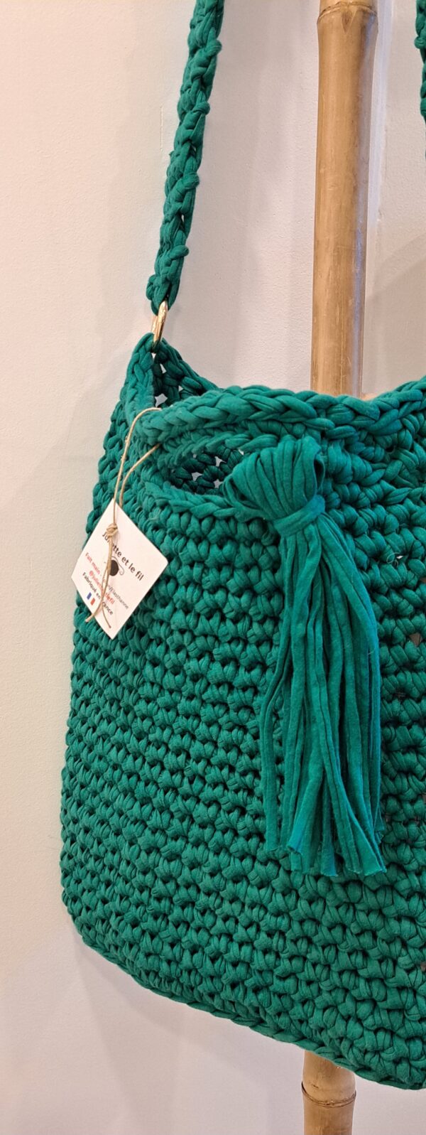 Sac tote bag vert menthe fait main confectionné au crochet